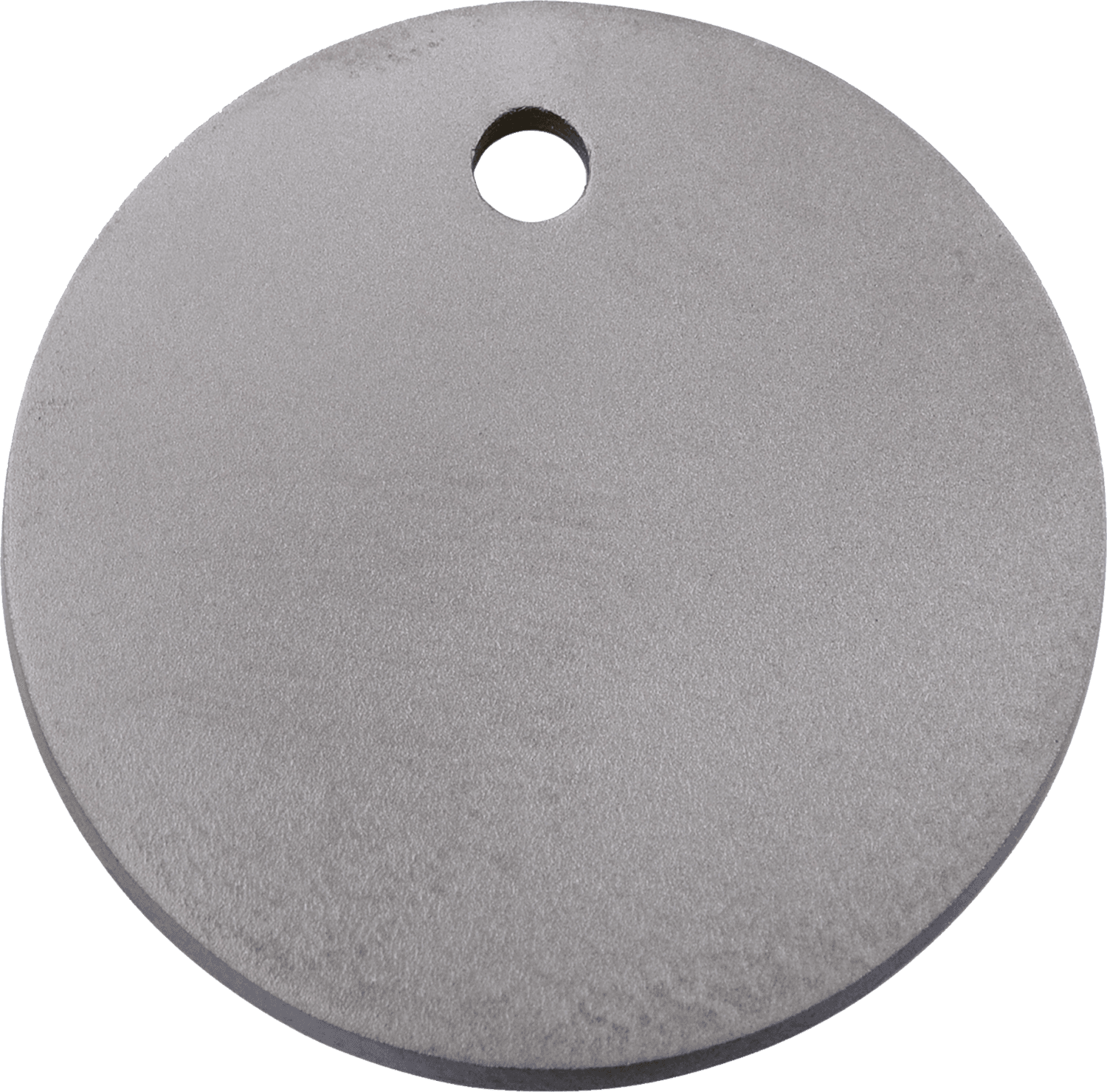 Red Dingo titanium round pet ID tag with a brushed matte finish