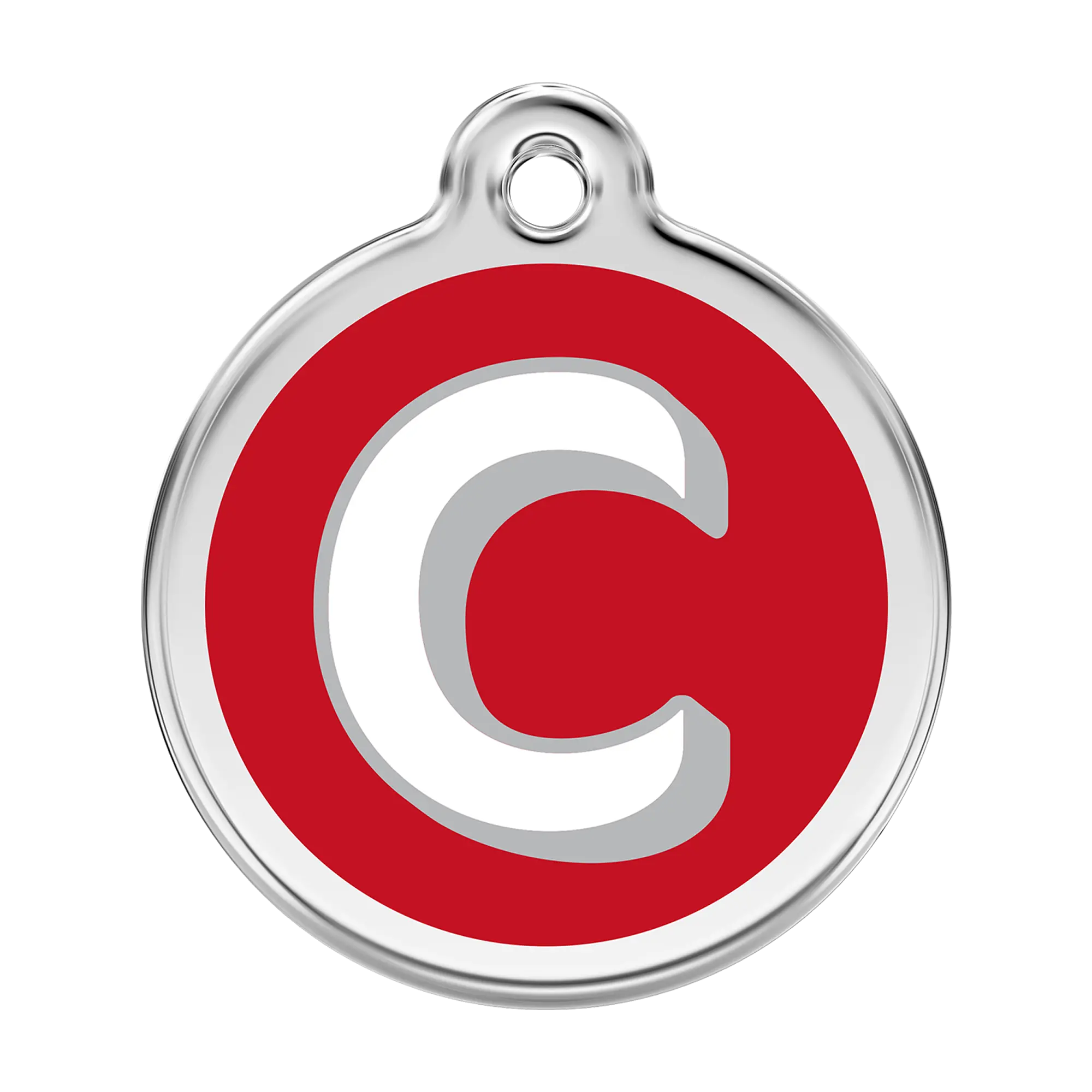 Alphabet Letter C in red — genuine Red Dingo alphabet pet ID tag